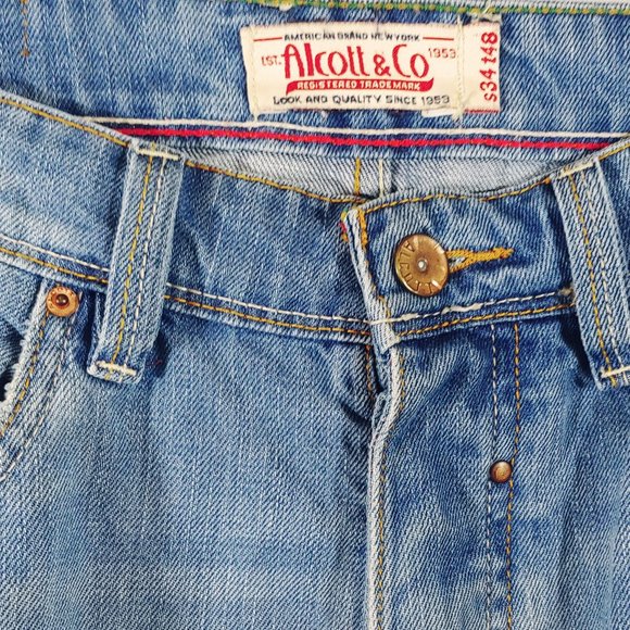 Alcott & Co  Distressed Button Fly Jimmy Slim Fit Jeans Blue Washed - Picture 5 of 10